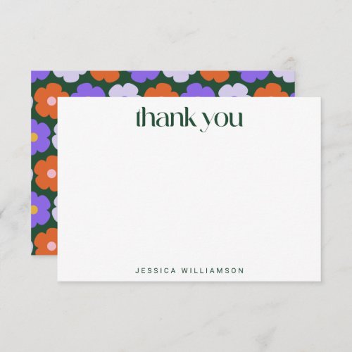 Retro Flower Purple Green Custom Bridal Shower Thank You Card