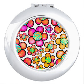 Retro flower rainbow   compact mirror