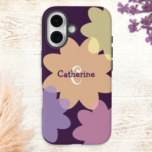 Retro Flower Shapes Groovy Monogrammed iPhone 16 Case