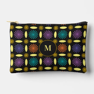 Retro Flower Shapes Monogram Personalized Accessory Pouch