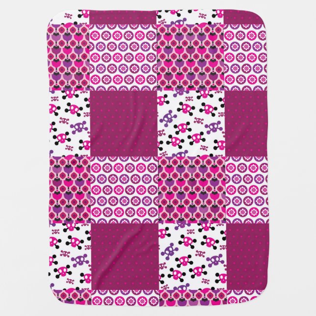 Retro flower skull polka dot baby blanket (Front)