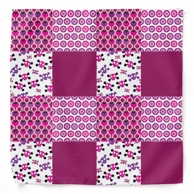 Retro flower skull polka dot bandana (Front)