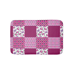 Retro flower skull polka dot bath mat