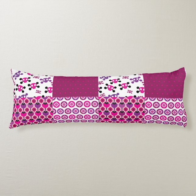 Retro flower skull polka dot body pillow (Front)