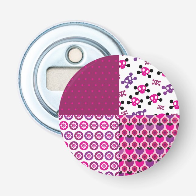 Retro flower skull polka dot bottle opener (Front)