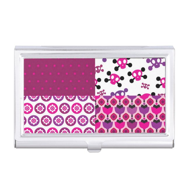 Retro flower skull polka dot business card case (Front)