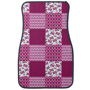 Retro flower skull polka dot car floor mat