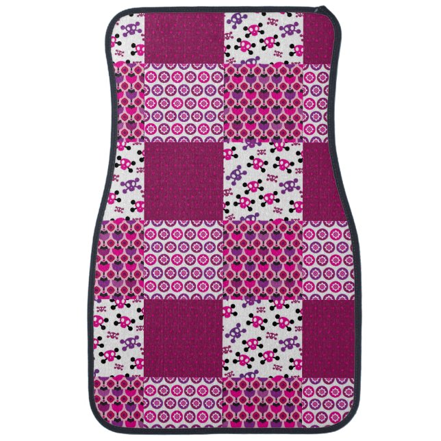 Retro flower skull polka dot car floor mat (Front)