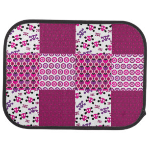 Retro flower skull polka dot car floor mat