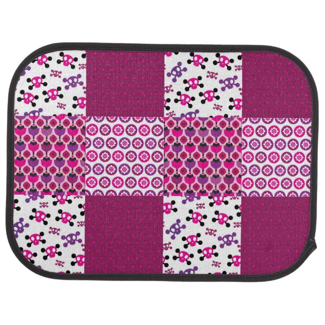 Retro flower skull polka dot car floor mat (Rear)