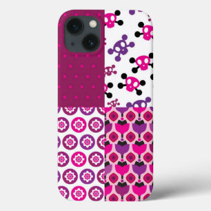 Retro flower skull polka dot iPhone 13 case