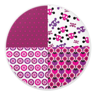 Retro flower skull polka dot ceramic knob