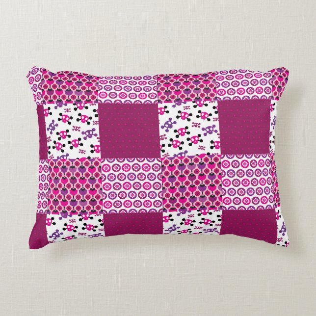 Retro flower skull polka dot decorative pillow (Front)