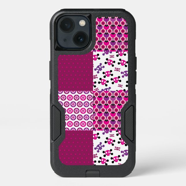 Retro flower skull polka dot otterbox iPhone case (Back)