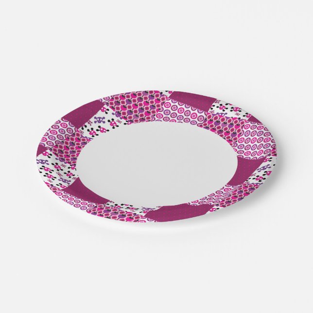Retro flower skull polka dot paper plates (Angled)