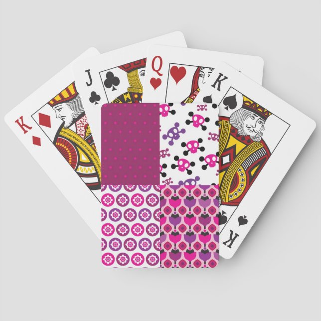 Retro flower skull polka dot poker cards (Back)