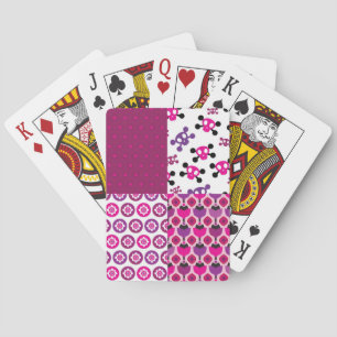 Retro flower skull polka dot poker cards
