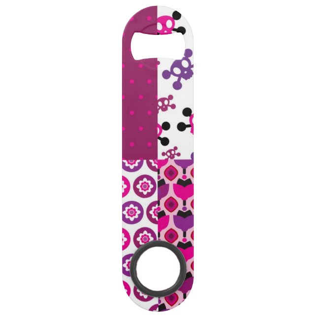 Retro flower skull polka dot speed bottle opener (Front)