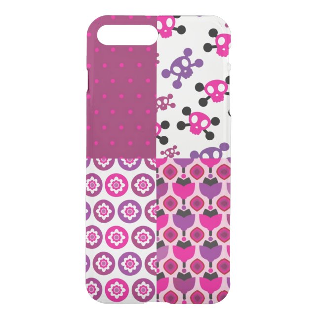 Retro flower skull polka dot uncommon iPhone case (Back)