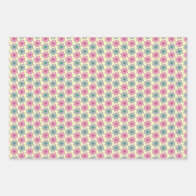 Retro flower summer wrapping paper sheets (Front)