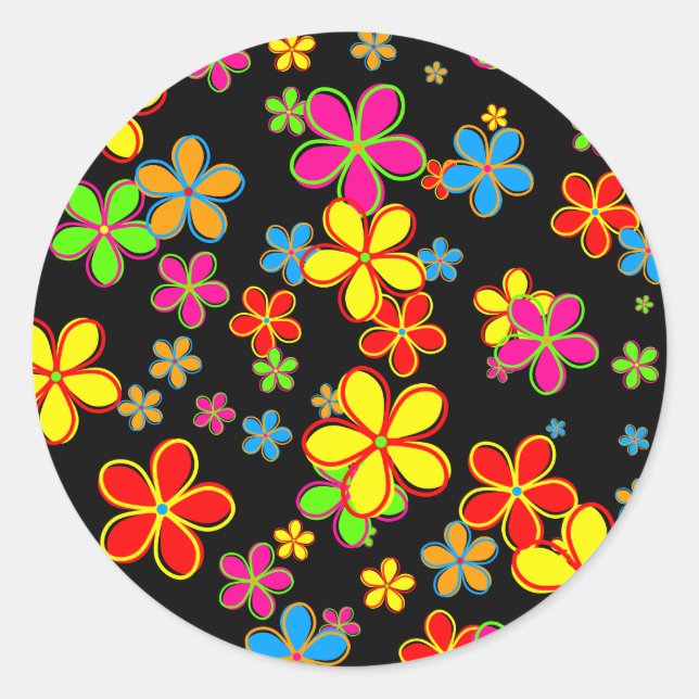 Retro Flower Wallpaper Classic Round Sticker (Front)