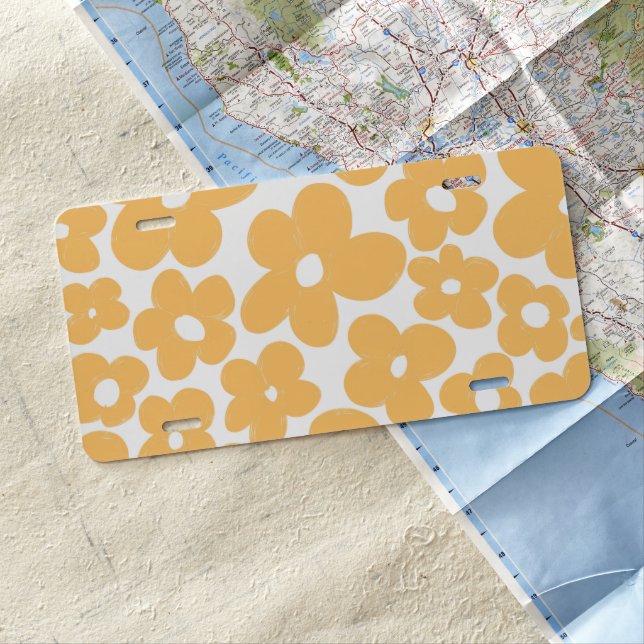 Retro Flowers #1 #floral #pattern #decor #art License Plate (In Situ)