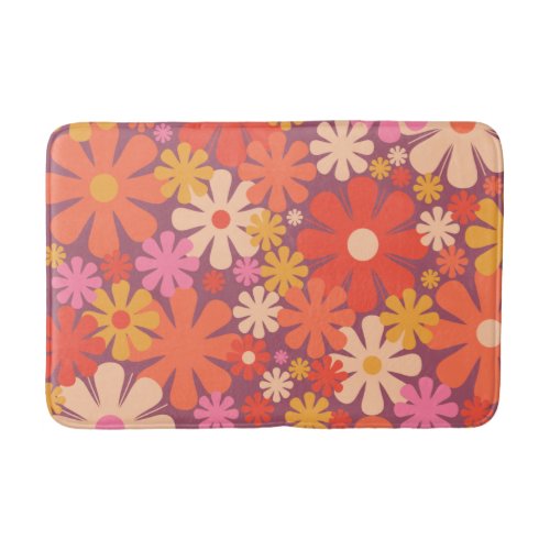 Retro Flowers 60s 70s Aesthetic Floral Pattern Bath Mat