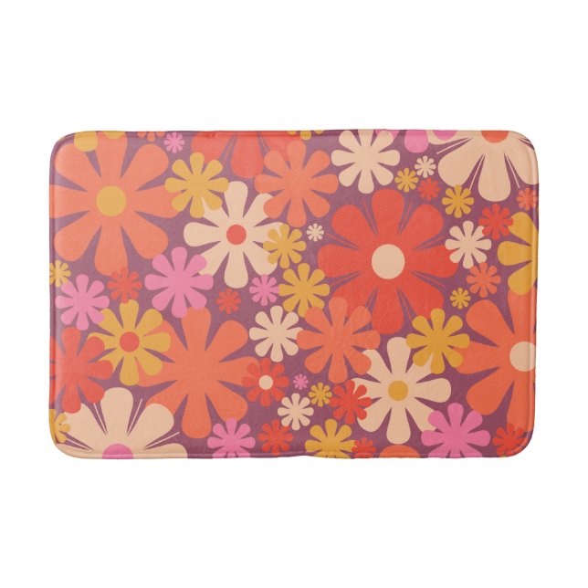 Retro Flowers 60s 70s Aesthetic Floral Pattern Bath Mat (Front)