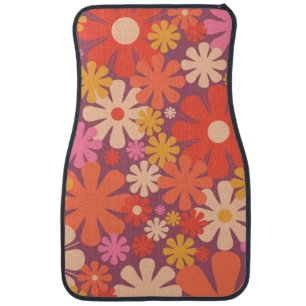 Retro Flowers 60s 70s Aesthetic Floral Pattern Car Floor Mat