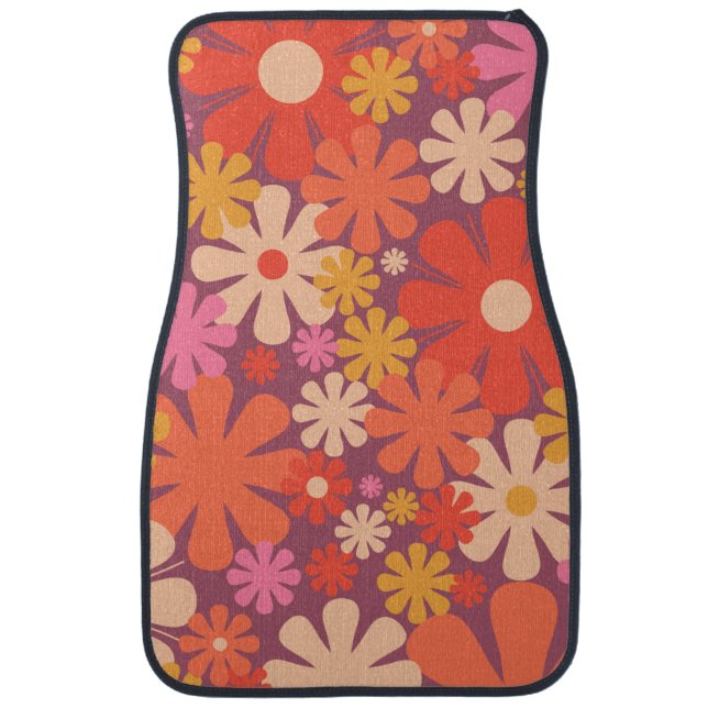 Retro Flowers 60s 70s Aesthetic Floral Pattern Car Floor Mat (Front)