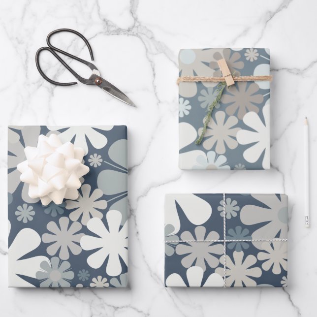 Retro Flowers 60s 70s Aesthetic Floral Patterns Wrapping Paper Sheets (Front)