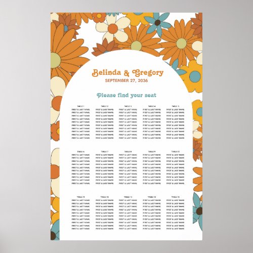 Retro Flowers 60s 70s Arch Wedding Seating Chart