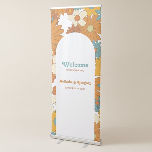 Retro Flowers 60s 70s Arch Wedding Welcome Sign