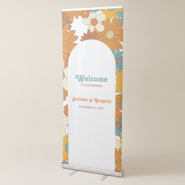 Retro Flowers 60's 70's Arch Wedding Welcome Sign (3/4)