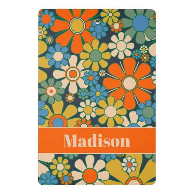 Retro Flowers 60s 70s Floral Personalized Mini Clipboard (Back)