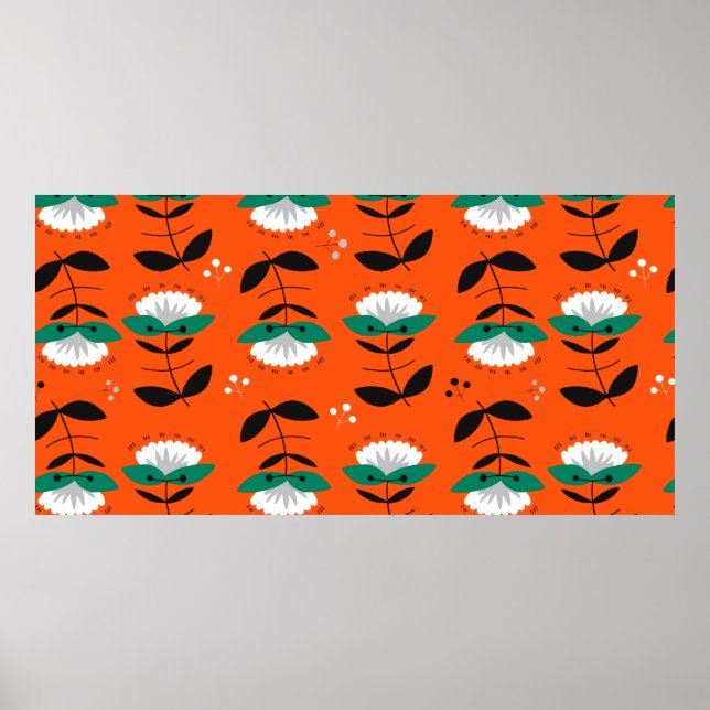 Retro flowers and leaves seamless pattern.  poster (Front)