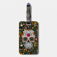 Retro Flowers And Sugar Skull Luggage Tag