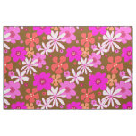 Retro Flowers Art Pattern Pink Brown Fabric
