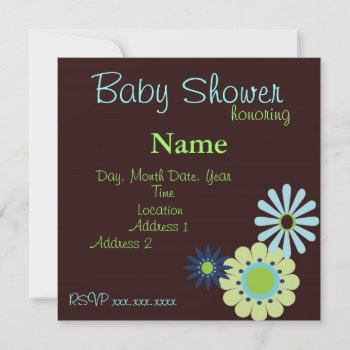 Retro Flowers Blue And Brown Baby Boy Shower Invitation by jgh96sbc at Zazzle
