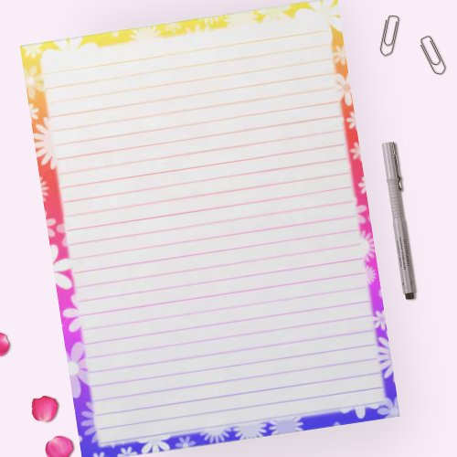 Retro Flowers Border on Vintage Rainbow Lined Notepad