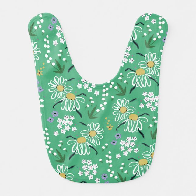Retro Flowers, Botanical Seamless Pattern. Baby Bib (Front)