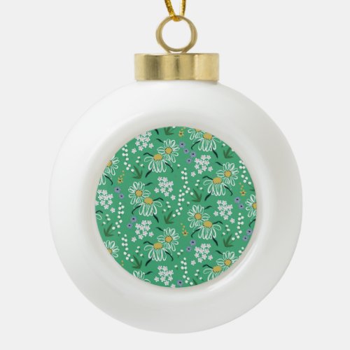 Retro Flowers Botanical Seamless Pattern Ceramic Ball Christmas Ornament