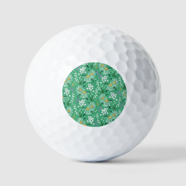 Retro Flowers, Botanical Seamless Pattern. Golf Balls (Front)