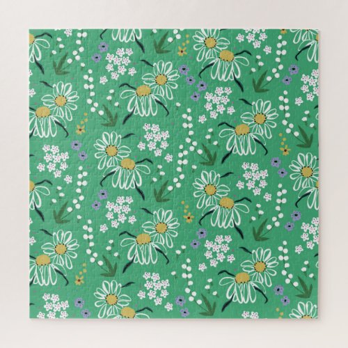 Retro Flowers Botanical Seamless Pattern Jigsaw Puzzle