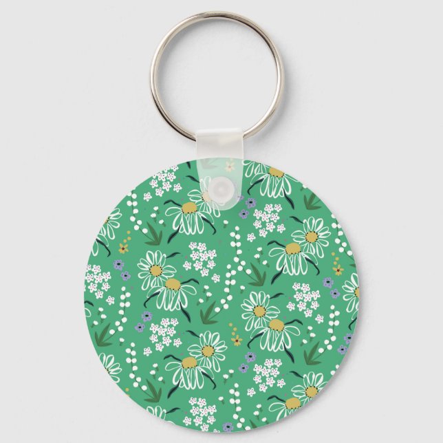 Retro Flowers, Botanical Seamless Pattern. Keychain (Front)