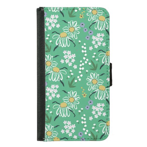 Retro Flowers Botanical Seamless Pattern Samsung Galaxy S5 Wallet Case