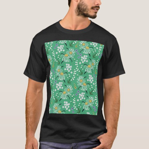 Retro Flowers Botanical Seamless Pattern T_Shirt