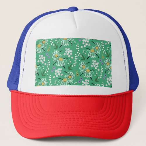 Retro Flowers Botanical Seamless Pattern Trucker Hat