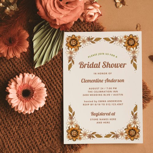 Retro Flowers  Bridal Shower Invitation