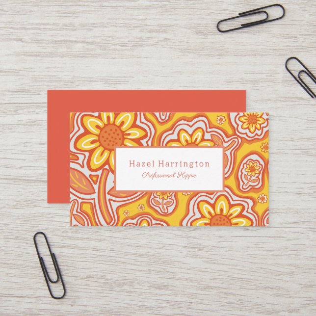 Retro Flowers Business Card Fun Customizable (Front/Back In Situ)